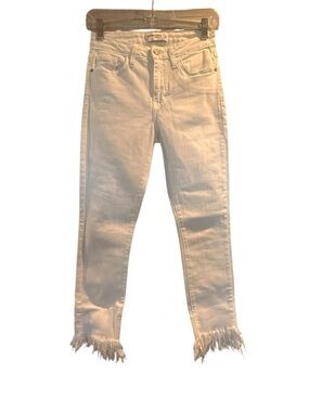 Just Black White Frayed Hem Cropped Jeans